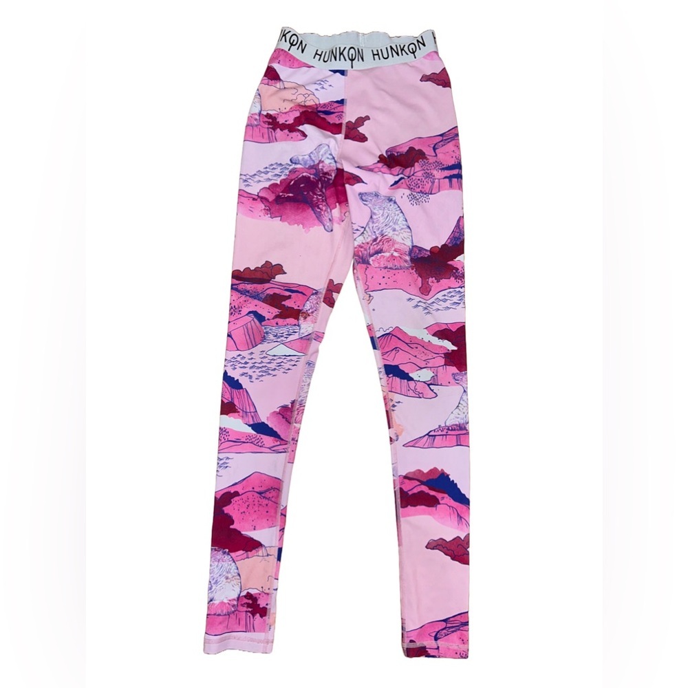 Hunkon Pink Leggings with Abstract Pattern and Stretchy Fit Size Small‎